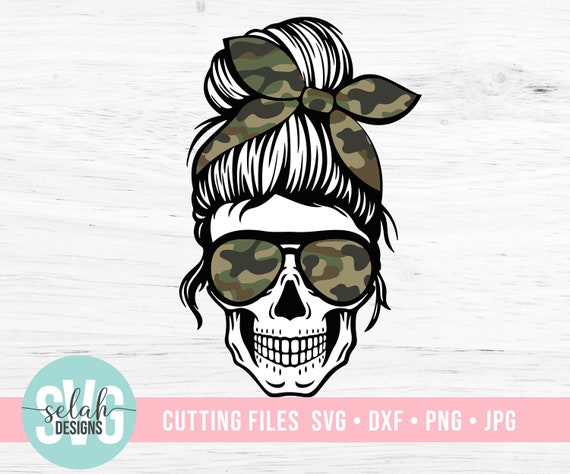 Download Camo Mom Skull svg Messy bun skull svg Mom life SVG ...