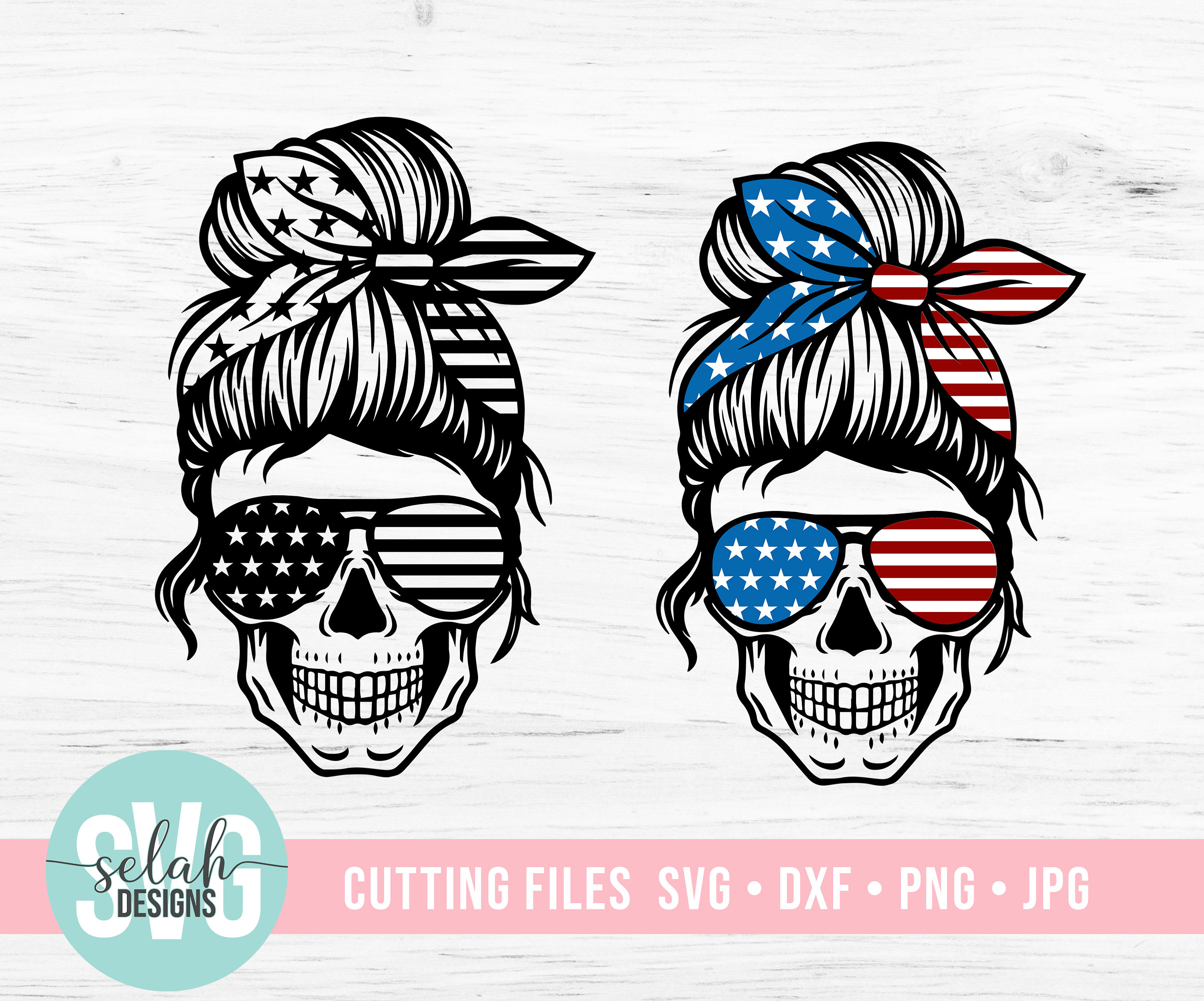 Download American Flag Skull Svg Messy Bun Skull Svg Mom Life Svg Etsy