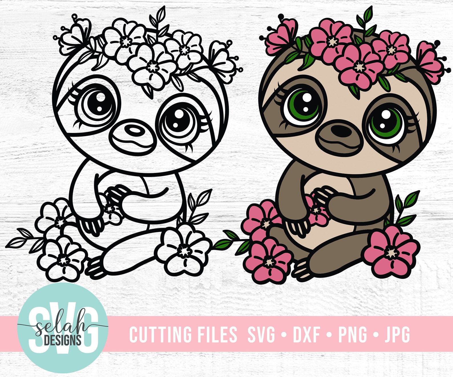 Sloth With Flowers Svg Sloth Svg Digital Download Files for | Etsy