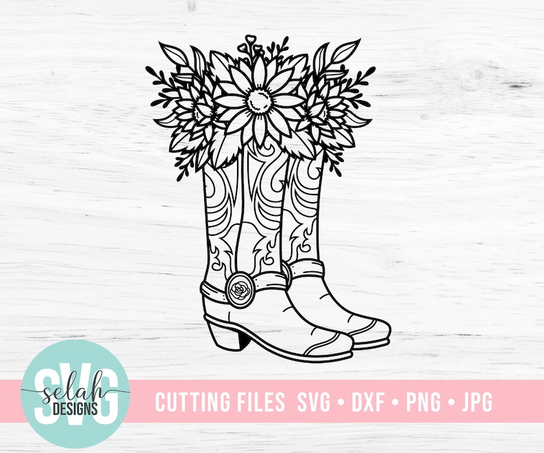 Cowboy Boots svg Sunflower SVG Flower Wreath svg Western | Etsy