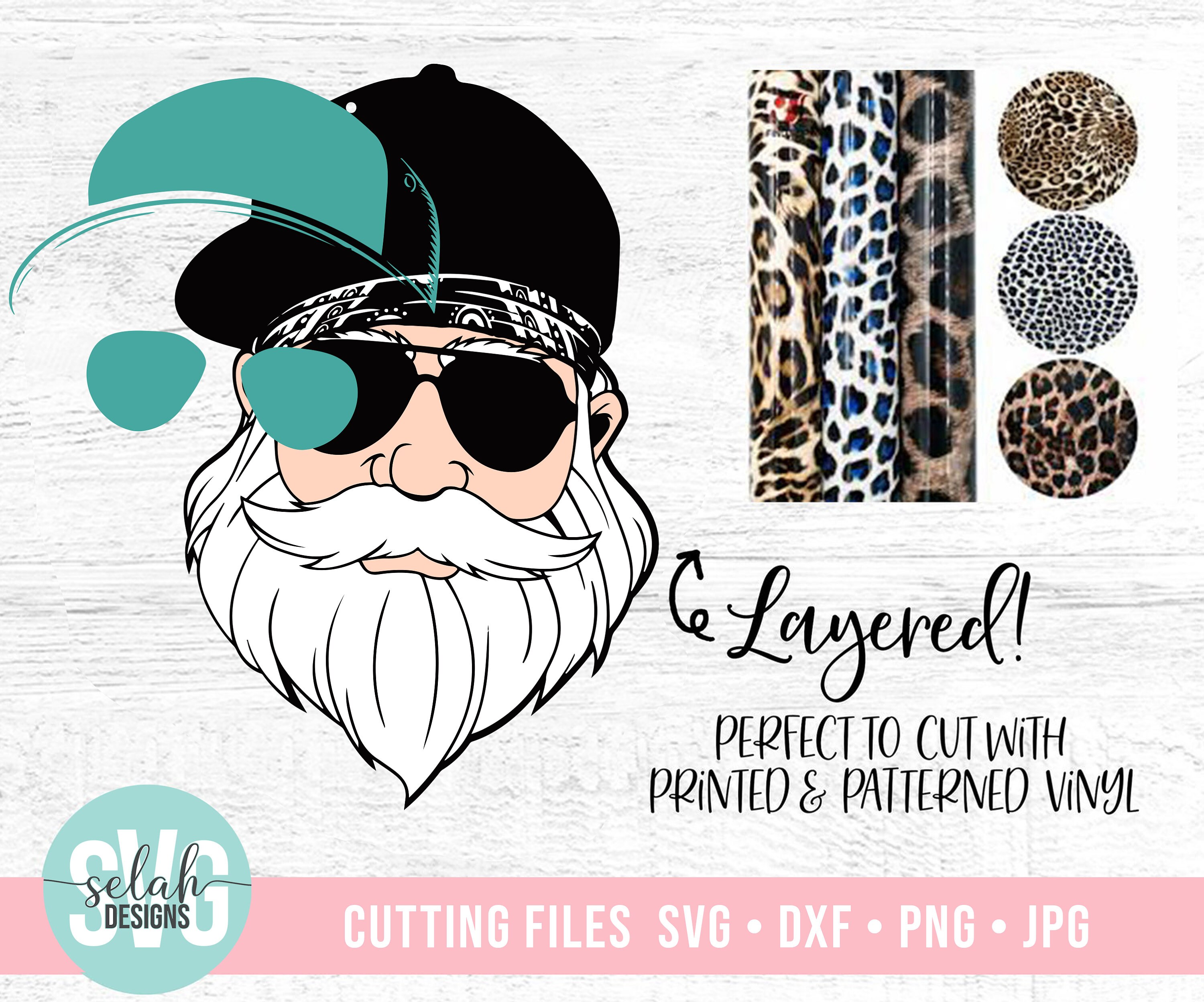 Download Layered Santa For Patterened Htv Wearing Glasses Svg Print Etsy