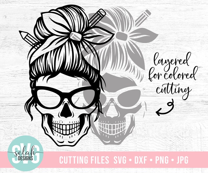 Download Teacher Mom Skull svg Messy bun skull svg Mom life SVG | Etsy