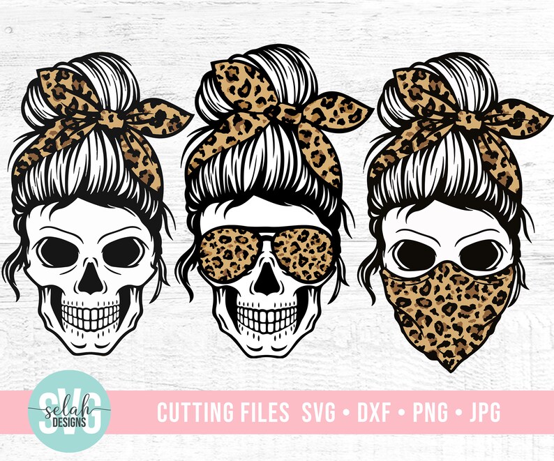 Download Leopard Mom Skull Svg Bundle Bandana Svg Messy bun skull ...