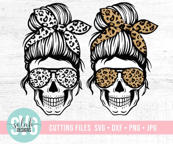 Download Leopard Mom Skull svg Messy bun skull svg Mom life SVG | Etsy