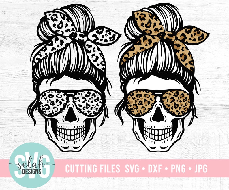 Download Leopard Mom Skull svg Messy bun skull svg Mom life SVG | Etsy