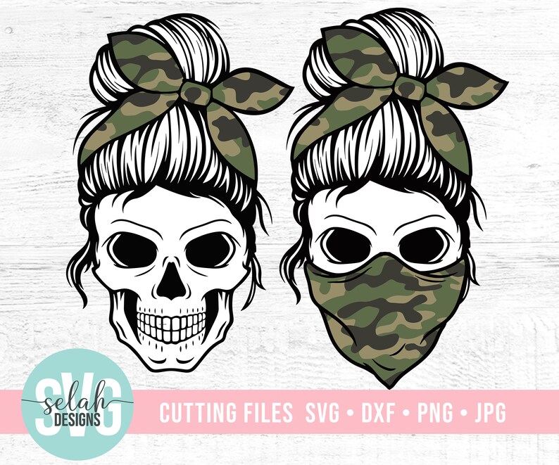 Download Army Mom Skull svg Bundle Bandana Svg Messy bun skull svg ...