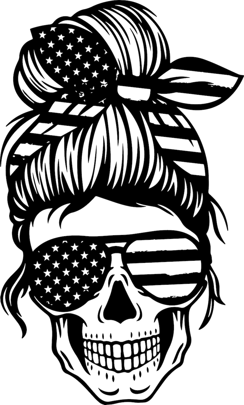 American Mom Skull svg Messy bun skull svg Mom life SVG | Etsy