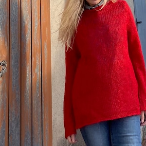 Mohair Red Sweater, Raglan Sleeve, XL Sweater, Comfortable, Warm, Casual Fashion, UMAUMA swaters