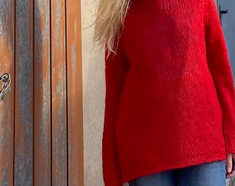 Mohair Red Sweater, Raglan Sleeve, XL Sweater, Comfortable, Warm, Casual Fashion, UMAUMA swaters