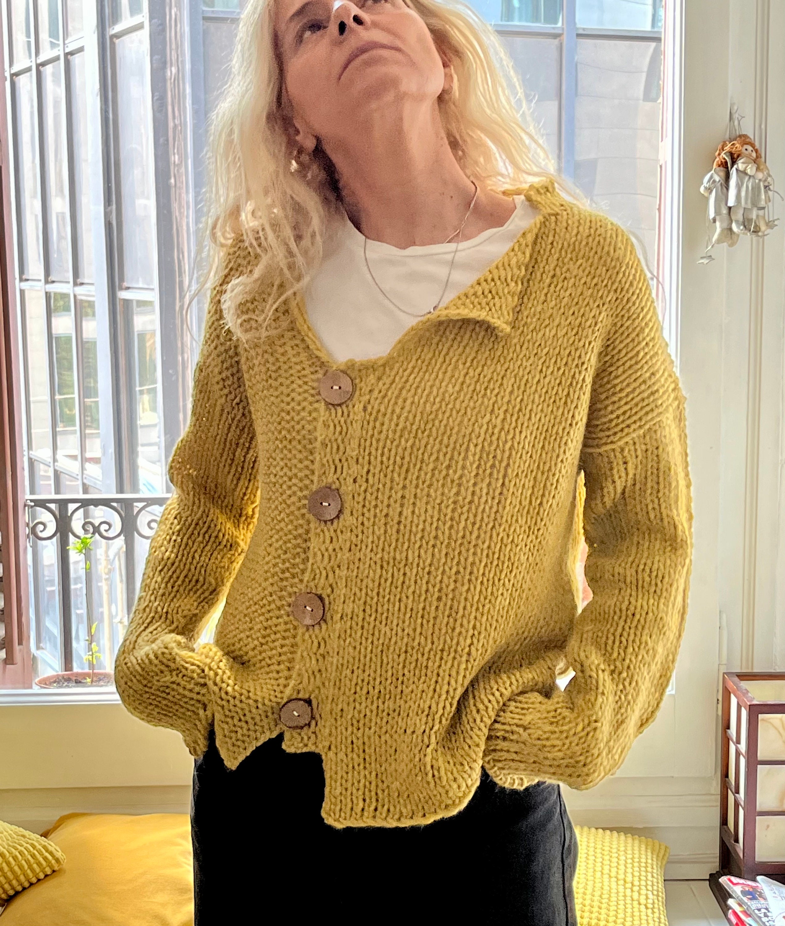 Light Mustard Asymmetrical Cardigan, Timeless Fashion, Alpaca Cardigan, Slowfashion, UMAUMAKNITWEAR