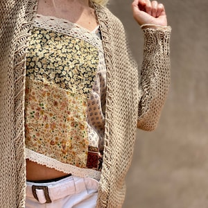 Dark beige bamboo jacket/ Summer cardigan/ Loose point sweater/ Summer fashion/ UMAUMA KNITWEAR/ 2021 Collection