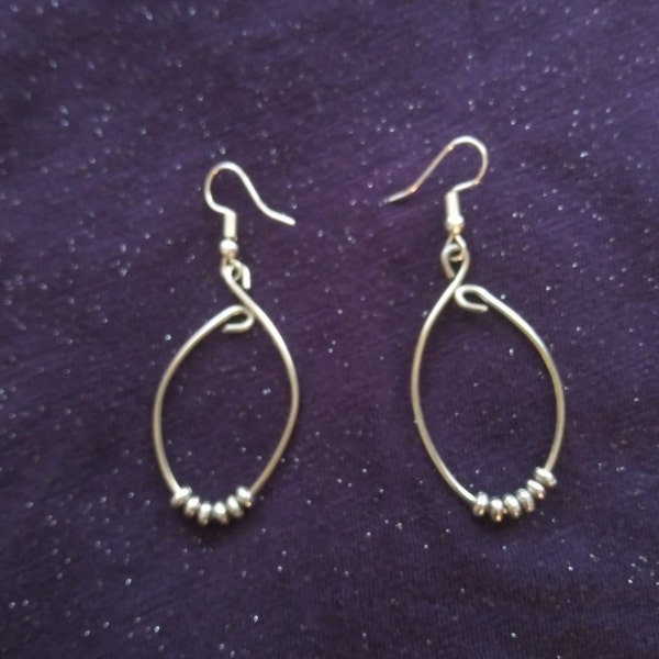 Silver wire hoop dangles, Bent wire dangles, Stainless steel earrings, Wire wrap minimalist earrings, Lightweight two inch dangles