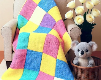 Easy Garter Knitted Baby Blanket Pattern Squares 80x100cm,Digital PDF Pattern,Instant Download,Pastel Colours,Baby Love,knitting