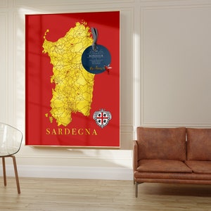 Carte de la Sardaigne, Carte de la Sardaigne, Poster Sardegna Stem, JPG, Poster, Téléchargement, A3 à A4, Italie, Illustration artistique, Design minimaliste, Carte, Panier, OR