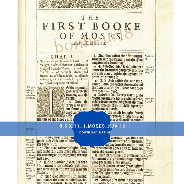 Moses, Genesis, KJV 1611, Bible Page, ,King James Bible, Download,8.5x11,bible journaling