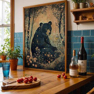 Póster de cocina, oso / Descarga digital / Arte de cocina / Cocina / DIN A2, Navidad, Arte de pared de cocina, Póster de oso, Panadería navideña, Póster de otoño