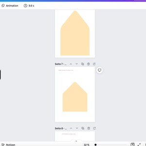 May include: Two printable envelope templates on a computer screen. The envelopes are beige and have a pointed flap. The text on the screen reads "Seite 7" and "Seite 8".
