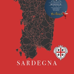 Kaart van Sardinië, kaart van Sardinië, poster Sardegna stam, jpg, poster, download, A3 naar A4, Italië, kunst illustratie, minimalistisch design, kaart, winkelwagen, liefde