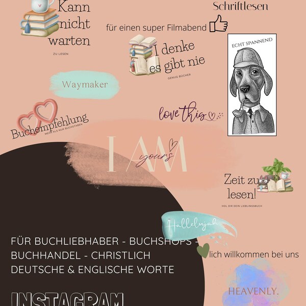 Christlich Instagram Story Stickers pour Buchhandel, Buchliebhaber, Buch, Bucher, allemand et anglais, Jésus
