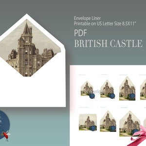 Envelope Liner,British Castle,Wedding,8 sizes,Instant Download,Printable,Digital Download,Template, envelope liner,Normanhorst,british