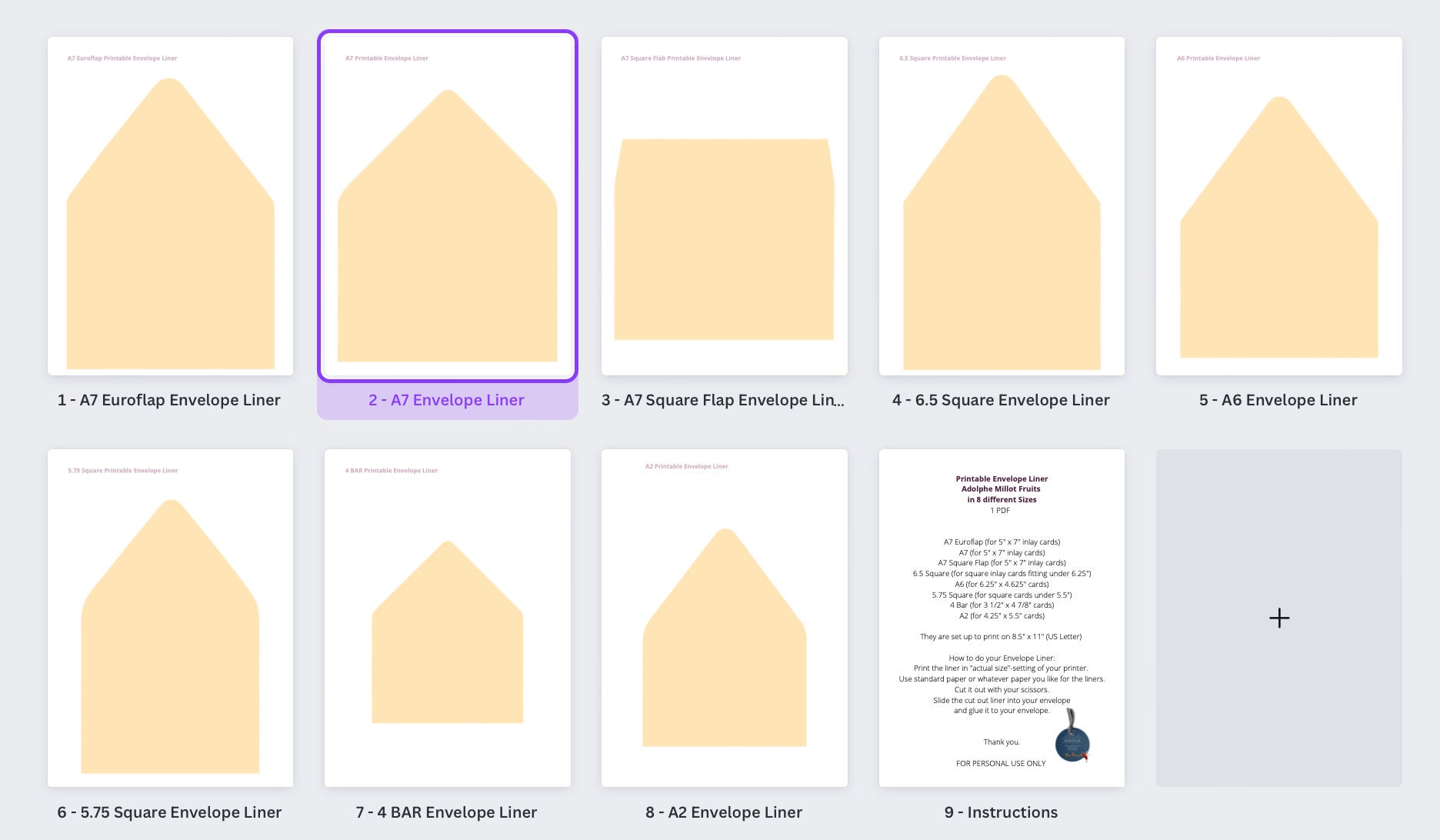 Envelope Template Canva Editable Liner 8 Sizes A7 A7 Euroflap a7 Square