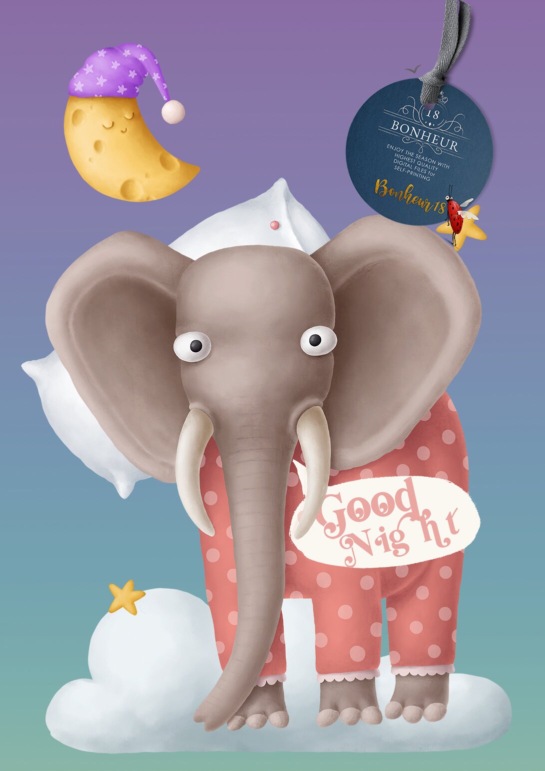 Good Night Baby Elephant gaat naar bed slapen digitaal Etsy