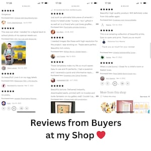 May include: A collage of positive customer reviews for an Etsy shop. The reviews highlight the quality of the products and the excellent customer service. The text "Reviews from Buyers at my Shop" is displayed in a large font with a red heart emoji.