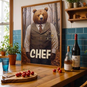 Póster de cocina, Chef / Descarga digital / Arte de cocina / Cocina / DIN A2, Navidad, Arte de pared de cocina, Póster de oso, Panadería navideña, Póster de otoño