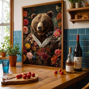 Póster de cocina, oso / Descarga digital / Arte de cocina / Cocina / DIN A2, Navidad, Arte de pared de cocina, Póster de oso, Panadería navideña, Póster de otoño