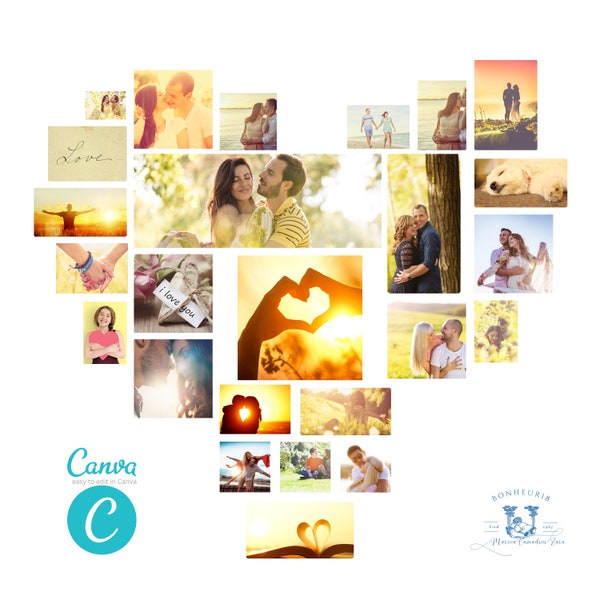 Heart collage template,Canva editable,Photo collage template,Heart shape photo collage,photo collage,Love collage,Mothers Day,Christmas