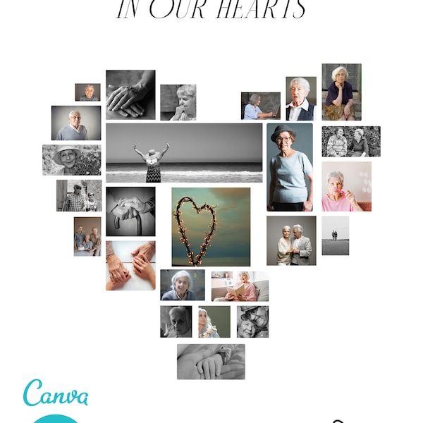 Funeral Heart collage template,Canva editable,Heart Photo collage template,Heart shape photo collage,photo collage, Love collage,Memento,die