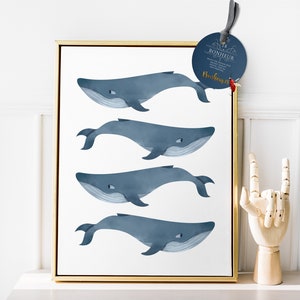Pez ballena de acuarela, decoración de pared para guardería, bebé, tamaño carta de EE. UU., A3, DESCARGAR, imprimible, 5 tamaños, habitación infantil, boho