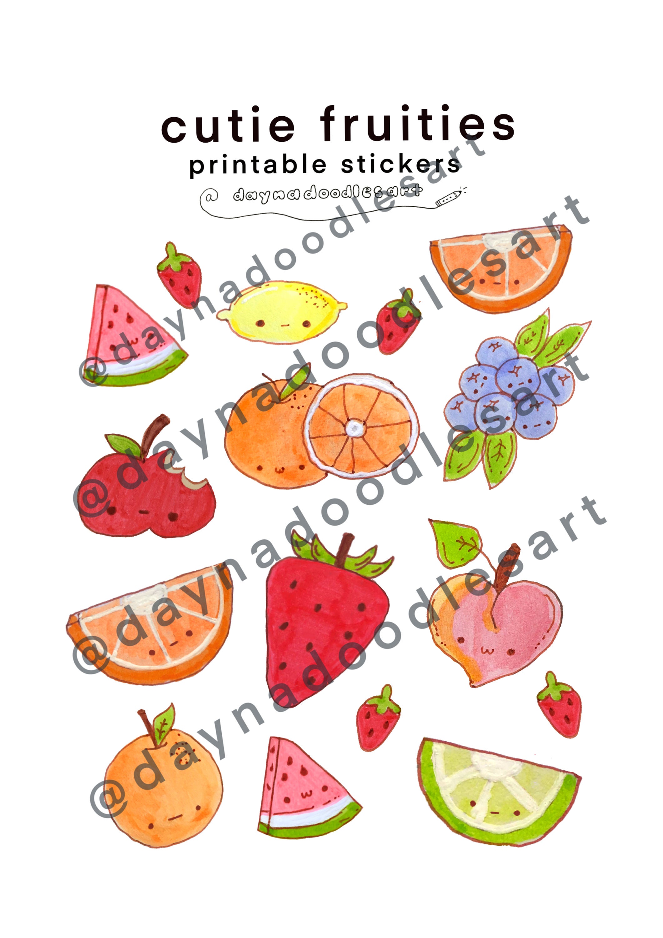 cute handmade fruits printable stickers for bullet journal etsy