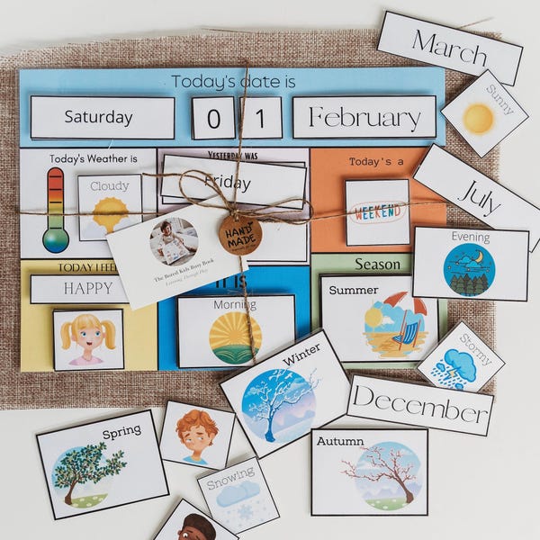 Perpetual Calendar for Kids, Days Months Weather & Seasons Learning, Classroom Homeschool Calendar, Preschool Educational Gift