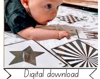 Cartões de estímulo visual para bebês com alto contraste | Cartões em preto e branco para recém-nascidos | Brinquedo sensorial Montessori para bebês | Cartões monocromáticos para bebês de 0 a 6 meses
