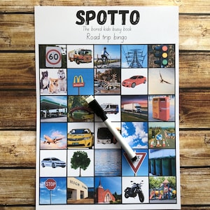 Bingo sur la route pour enfants, jeux de voyage sur la route, cartes de bingo en voiture, bingo de voyage, cadeau d'anniversaire pour enfants, cadeau de Noël pour enfants, bas de Noël