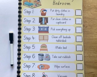 Cleaning checklist with pictures, adhd Cleaning checklist, Autism resources, Anxiety Stress Skill Flashcards, How to book for kids