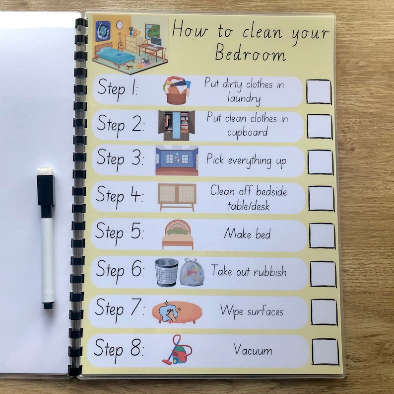 Cleaning Checklist With Pictures, Adhd Cleaning Checklist, Autism Resources, Anxiety Stress