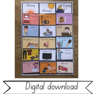 Ensemble de routine quotidienne, tableau de la routine matinale pour enfants, ressource numérique, école à la maison, aide visuelle pour les enfants, aide à l'apprentissage pour enfant, imprimable pour l'école à la maison