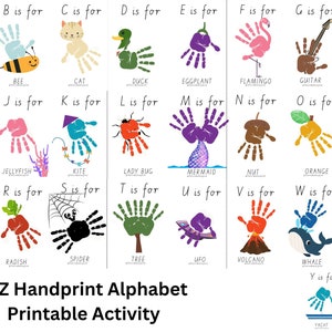 Alphabet Handprint Art, My Handprint Alphabet Book, Alphabet flashcards, for Baby, for Toddler, Kids Activity, Preschool activity, Keepsake