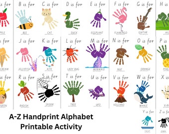 Alphabet Handprint Art, My Handprint Alphabet Book, Alphabet flashcards, for Baby, for Toddler, Kids Activity, Preschool activity, Keepsake