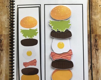 Build a Burger & Ice Cream Busy Book, Pretend Play Food, Pattern Matching Activity, Toddler Preschool Learning Toy, Educational Gift