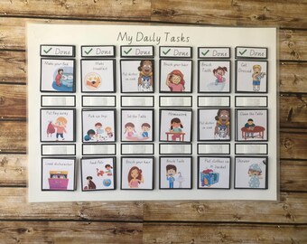 A3 Daily Tasks Visual Aid Poster, Printable Children's Routine Planner with pictures, Customisable Visual Family Schedule, Routine Chart