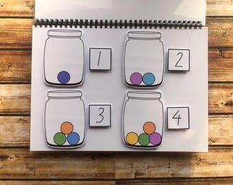 Counting jars, Busy Bag, Counting practice 1-20, Busy Book, Preschool Activity, Preschool math, Preschool Counting, Matching Game, For kids