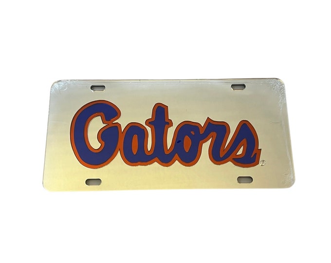 Florida Gators Mirrored Acrylic Laser Tag - Silver with Script