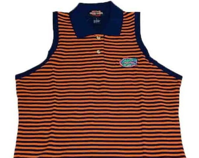 Florida Gators Ladies Sleeveless Orange with Blue Stripes Polo