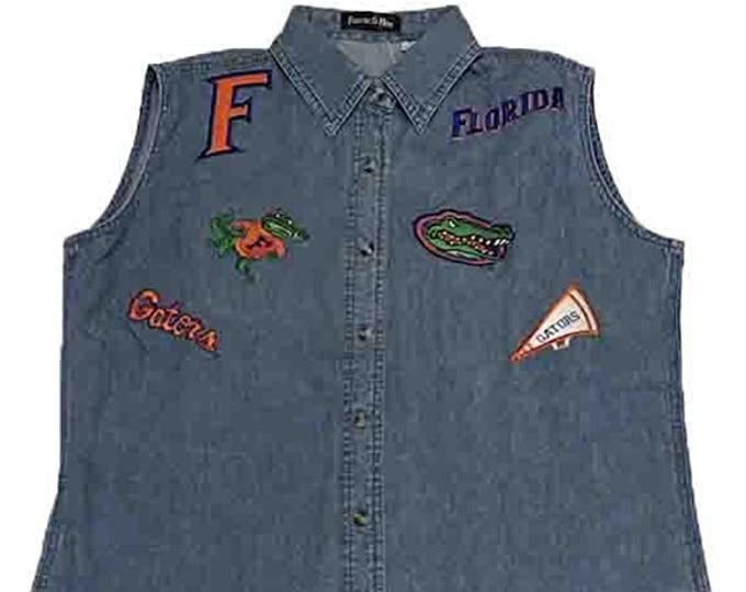 E5 College Classics Florida Gators Women's Sleeveless Denim Embroidered Shirt