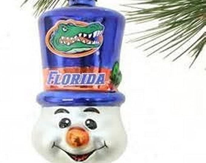 Florida Gators Blown Glass Top Hat Snowman Ornament