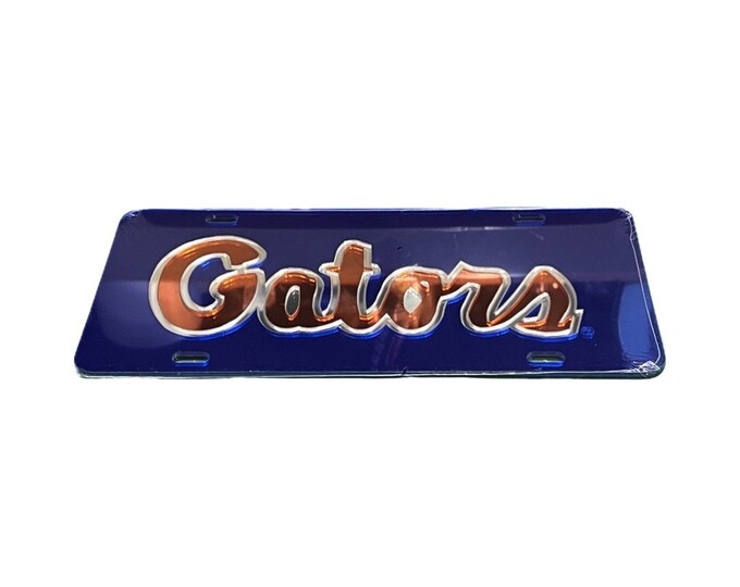 Florida Gators Mirrored Acrylic Laser Tag - Blue with Script