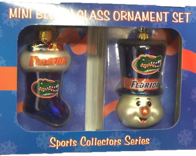 Florida Gators Blown Glass Stocking and Top Hat Snowman Set